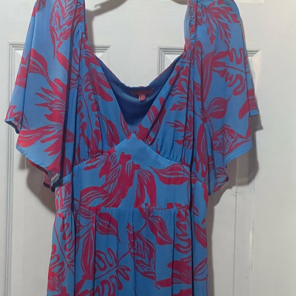 Flying Tomato Blue Maxi Dress with Pink Leaf Motif - Picture 6 of 6